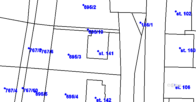 Parcela st. 141 v KÚ Luká, Katastrální mapa