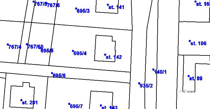 Parcela st. 142 v KÚ Luká, Katastrální mapa