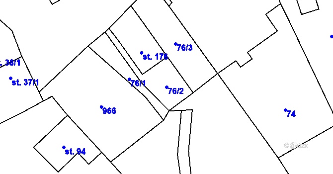 Parcela st. 76/2 v KÚ Luká, Katastrální mapa