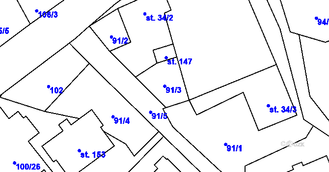 Parcela st. 91/3 v KÚ Luká, Katastrální mapa