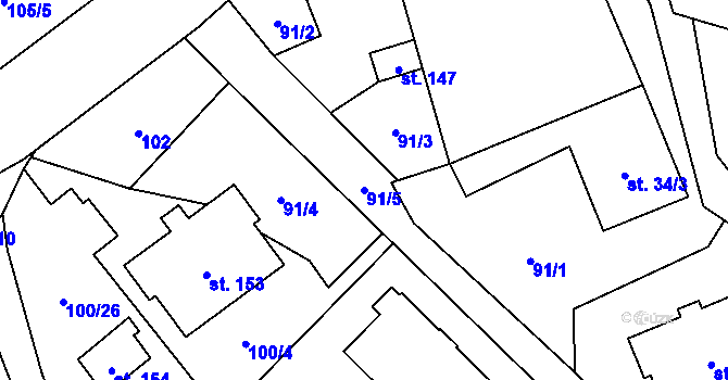 Parcela st. 91/5 v KÚ Luká, Katastrální mapa