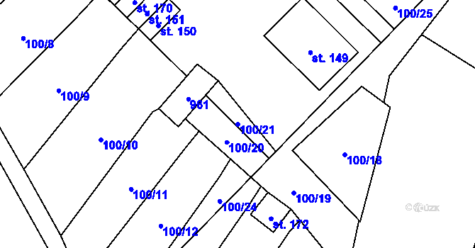 Parcela st. 100/21 v KÚ Luká, Katastrální mapa