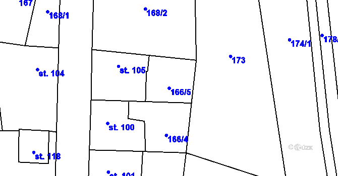 Parcela st. 166/5 v KÚ Luká, Katastrální mapa