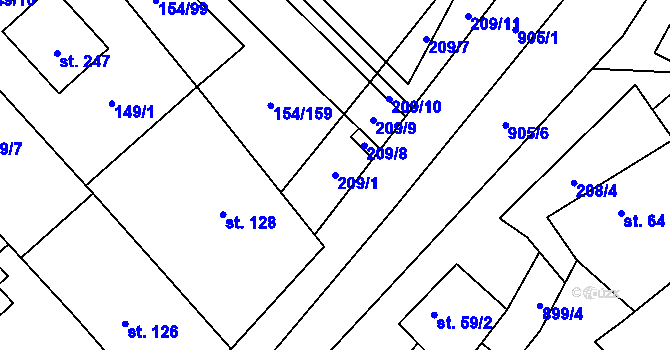 Parcela st. 209/1 v KÚ Luká, Katastrální mapa