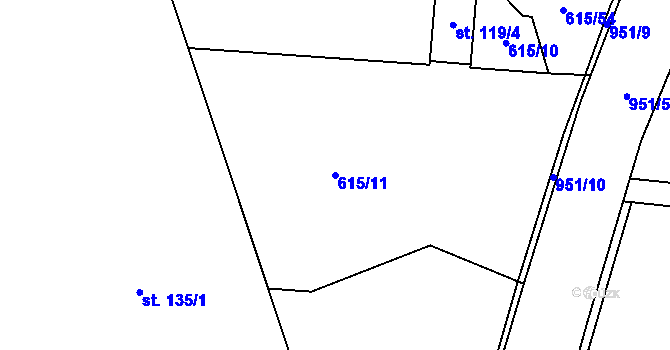 Parcela st. 615/11 v KÚ Luká, Katastrální mapa