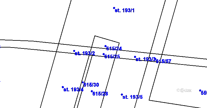 Parcela st. 615/25 v KÚ Luká, Katastrální mapa