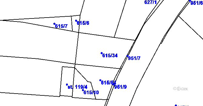 Parcela st. 615/34 v KÚ Luká, Katastrální mapa