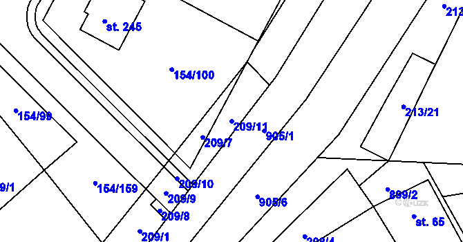 Parcela st. 209/11 v KÚ Luká, Katastrální mapa