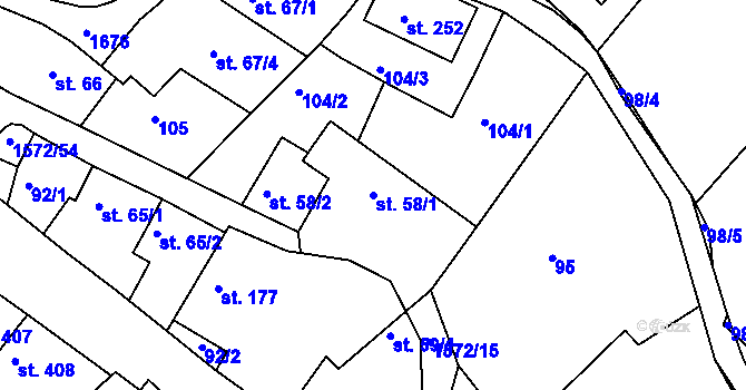 Parcela st. 58/1 v KÚ Luka nad Jihlavou, Katastrální mapa
