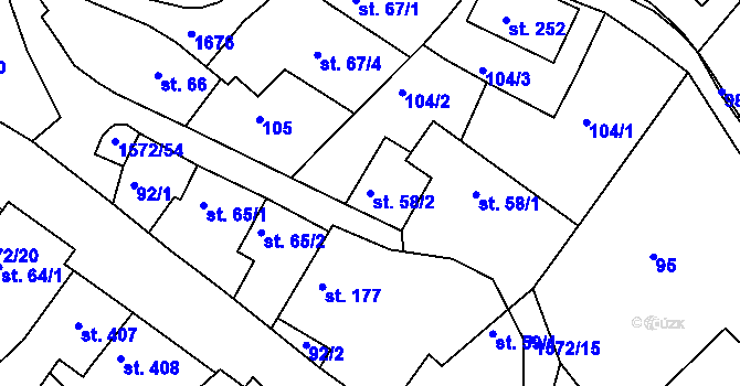 Parcela st. 58/2 v KÚ Luka nad Jihlavou, Katastrální mapa