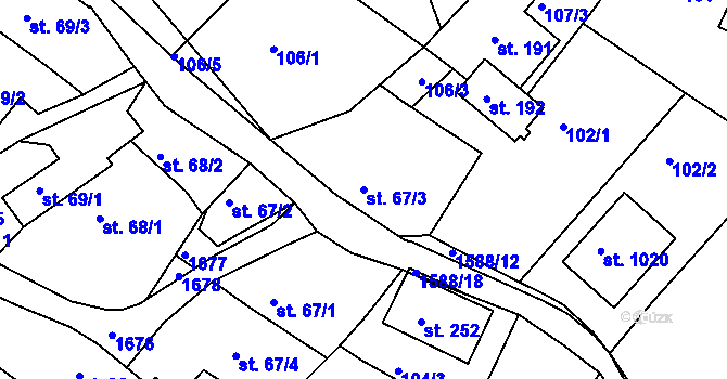 Parcela st. 67/3 v KÚ Luka nad Jihlavou, Katastrální mapa