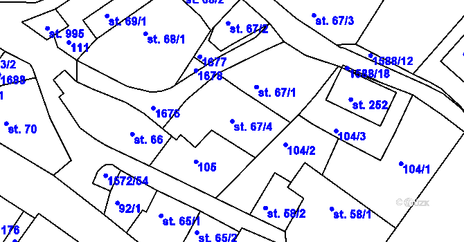 Parcela st. 67/4 v KÚ Luka nad Jihlavou, Katastrální mapa