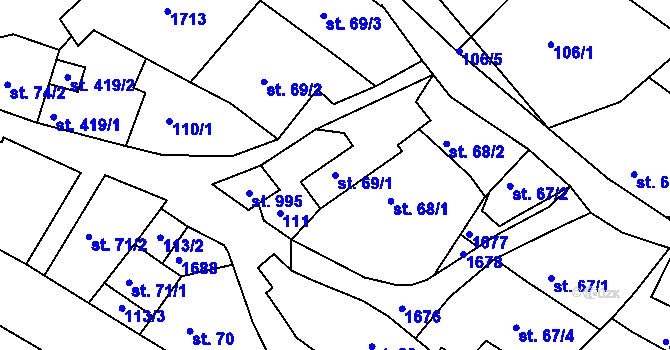 Parcela st. 69/1 v KÚ Luka nad Jihlavou, Katastrální mapa