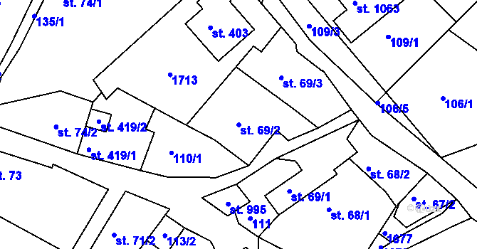 Parcela st. 69/2 v KÚ Luka nad Jihlavou, Katastrální mapa