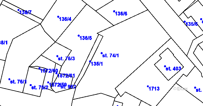 Parcela st. 74/1 v KÚ Luka nad Jihlavou, Katastrální mapa