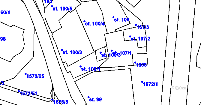 Parcela st. 100/3 v KÚ Luka nad Jihlavou, Katastrální mapa