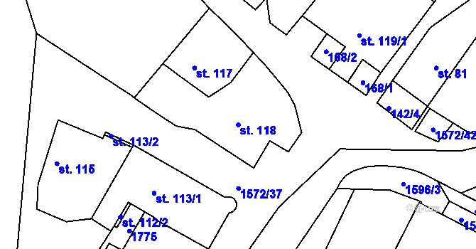 Parcela st. 118 v KÚ Luka nad Jihlavou, Katastrální mapa