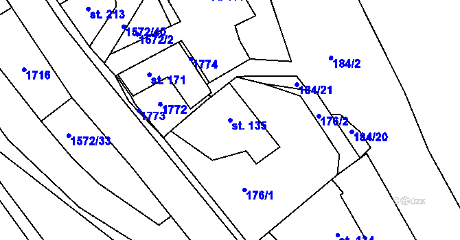 Parcela st. 135 v KÚ Luka nad Jihlavou, Katastrální mapa