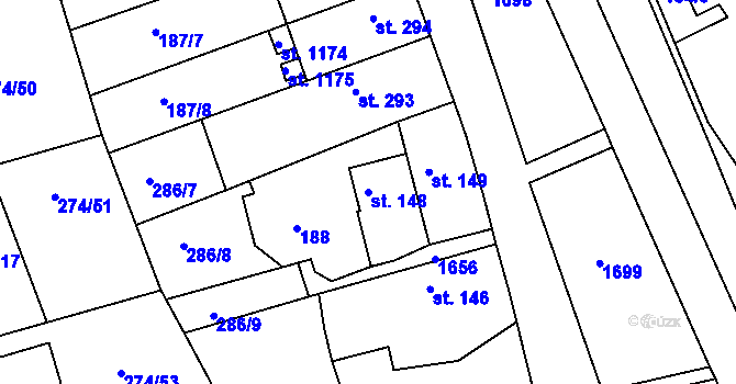 Parcela st. 148 v KÚ Luka nad Jihlavou, Katastrální mapa