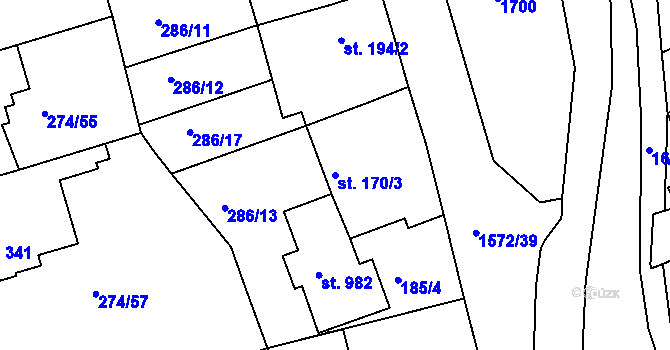 Parcela st. 170/3 v KÚ Luka nad Jihlavou, Katastrální mapa