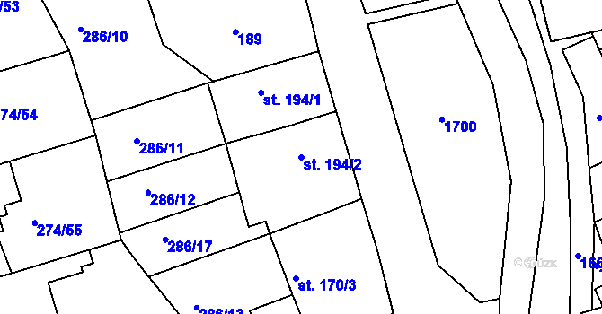 Parcela st. 194/2 v KÚ Luka nad Jihlavou, Katastrální mapa