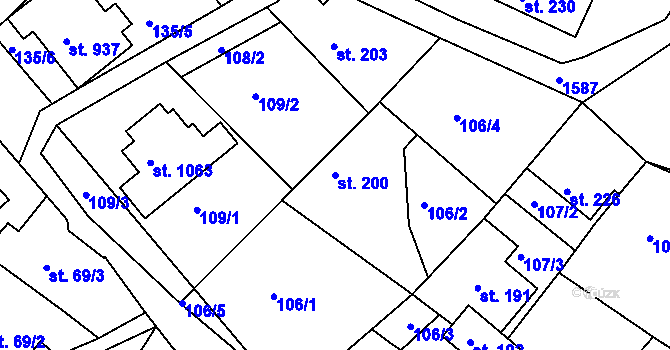 Parcela st. 200 v KÚ Luka nad Jihlavou, Katastrální mapa
