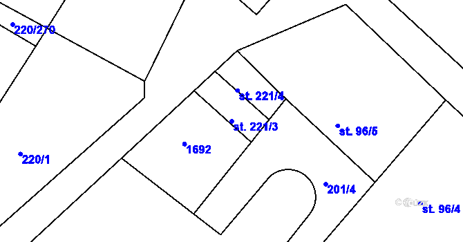 Parcela st. 221/3 v KÚ Luka nad Jihlavou, Katastrální mapa