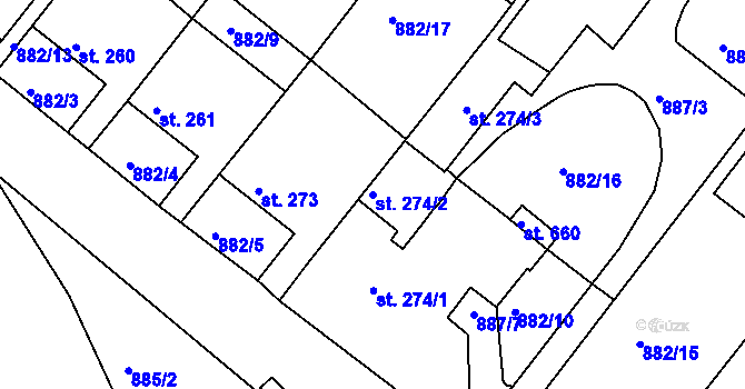 Parcela st. 274/2 v KÚ Luka nad Jihlavou, Katastrální mapa