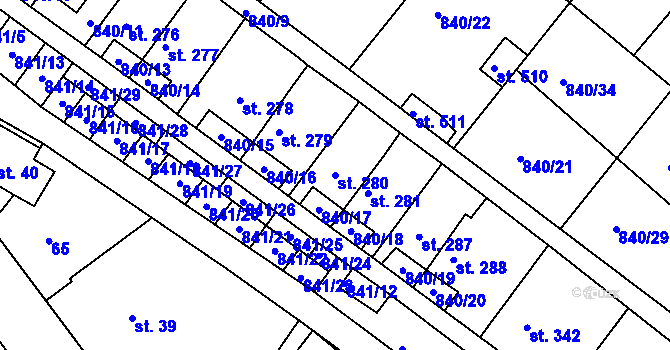 Parcela st. 280 v KÚ Luka nad Jihlavou, Katastrální mapa