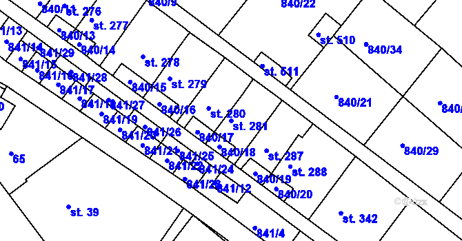 Parcela st. 281 v KÚ Luka nad Jihlavou, Katastrální mapa