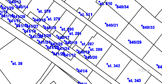 Parcela st. 287 v KÚ Luka nad Jihlavou, Katastrální mapa