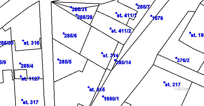 Parcela st. 314 v KÚ Luka nad Jihlavou, Katastrální mapa