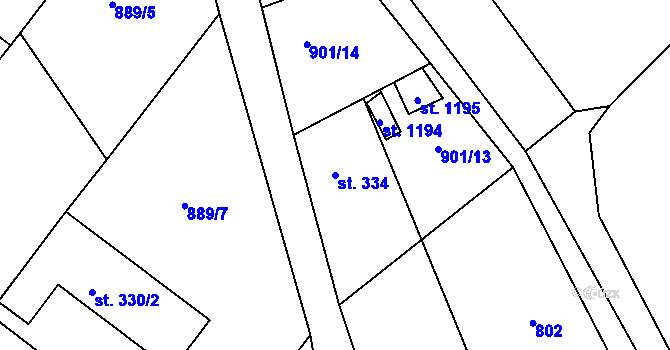 Parcela st. 334 v KÚ Luka nad Jihlavou, Katastrální mapa