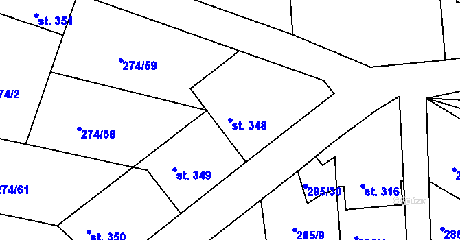Parcela st. 348 v KÚ Luka nad Jihlavou, Katastrální mapa