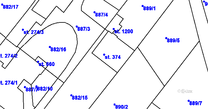 Parcela st. 374 v KÚ Luka nad Jihlavou, Katastrální mapa