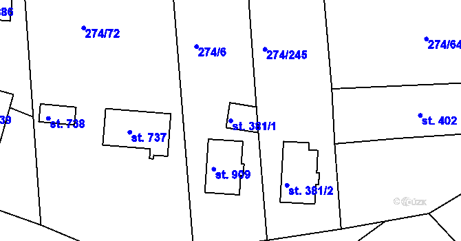 Parcela st. 381/1 v KÚ Luka nad Jihlavou, Katastrální mapa