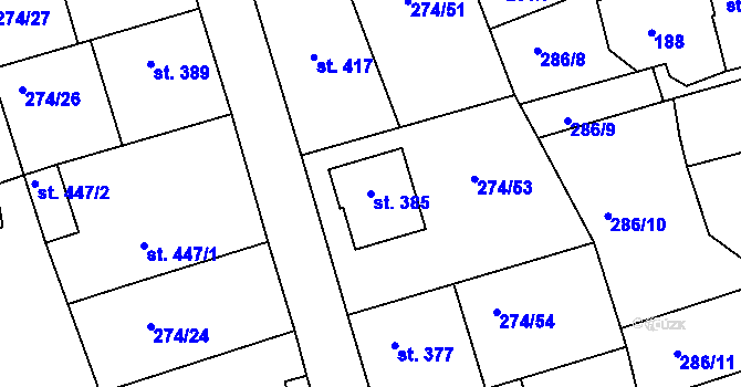 Parcela st. 385 v KÚ Luka nad Jihlavou, Katastrální mapa