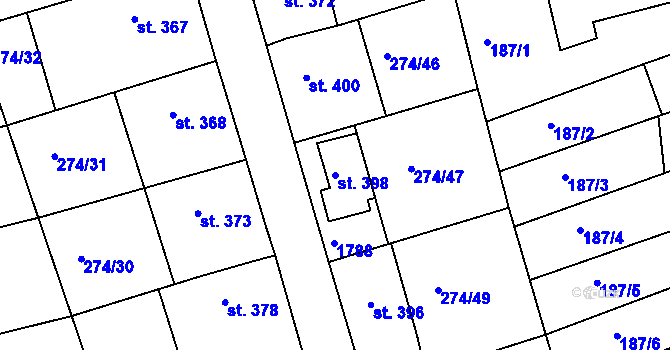 Parcela st. 398 v KÚ Luka nad Jihlavou, Katastrální mapa