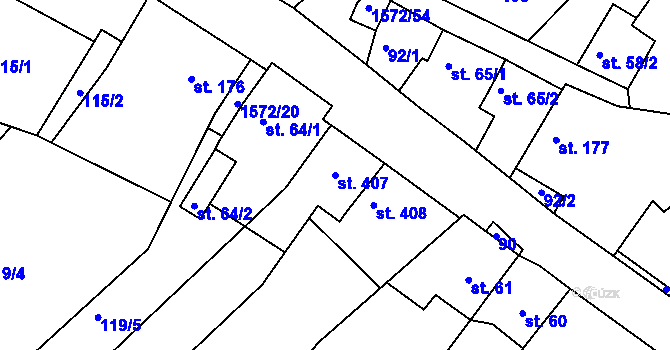 Parcela st. 407 v KÚ Luka nad Jihlavou, Katastrální mapa