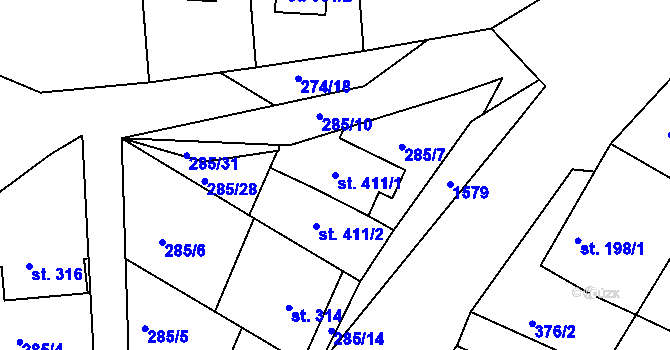 Parcela st. 411/1 v KÚ Luka nad Jihlavou, Katastrální mapa