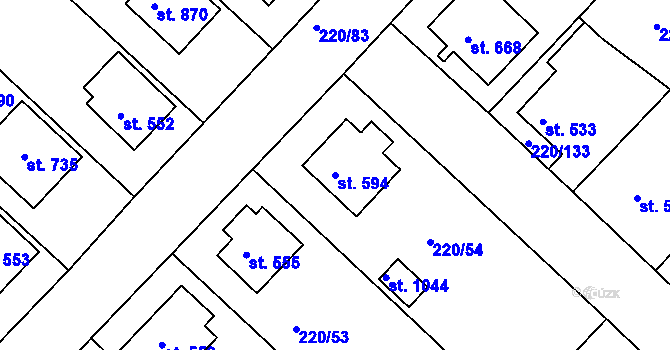 Parcela st. 594 v KÚ Luka nad Jihlavou, Katastrální mapa