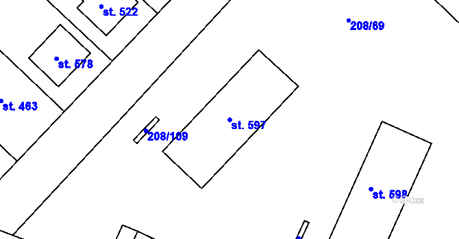 Parcela st. 597 v KÚ Luka nad Jihlavou, Katastrální mapa