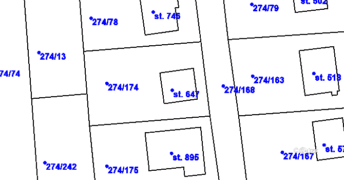 Parcela st. 647 v KÚ Luka nad Jihlavou, Katastrální mapa
