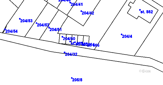 Parcela st. 664 v KÚ Luka nad Jihlavou, Katastrální mapa