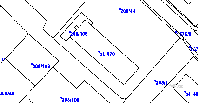 Parcela st. 670 v KÚ Luka nad Jihlavou, Katastrální mapa