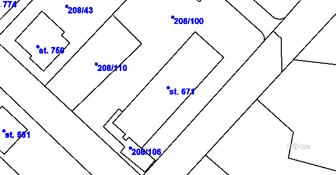 Parcela st. 671 v KÚ Luka nad Jihlavou, Katastrální mapa