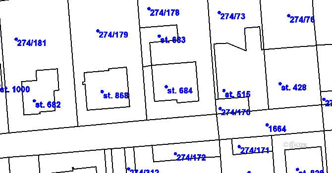 Parcela st. 684 v KÚ Luka nad Jihlavou, Katastrální mapa