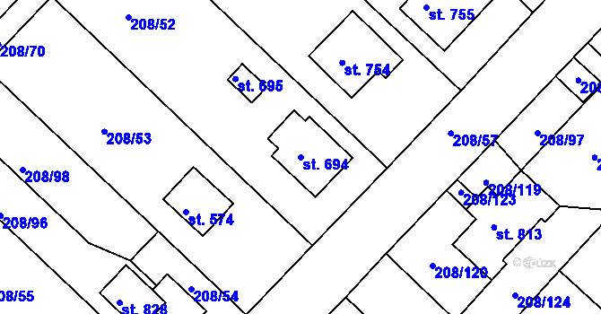 Parcela st. 694 v KÚ Luka nad Jihlavou, Katastrální mapa