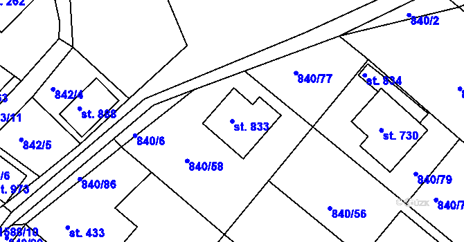 Parcela st. 833 v KÚ Luka nad Jihlavou, Katastrální mapa