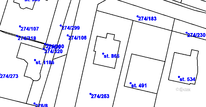 Parcela st. 865 v KÚ Luka nad Jihlavou, Katastrální mapa